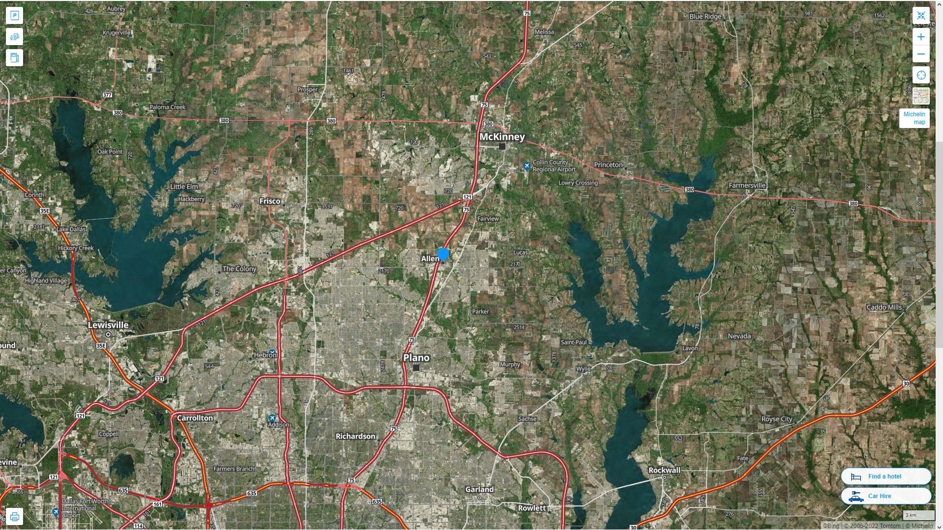 Allen Texas Highway and Road Map with Satellite View
